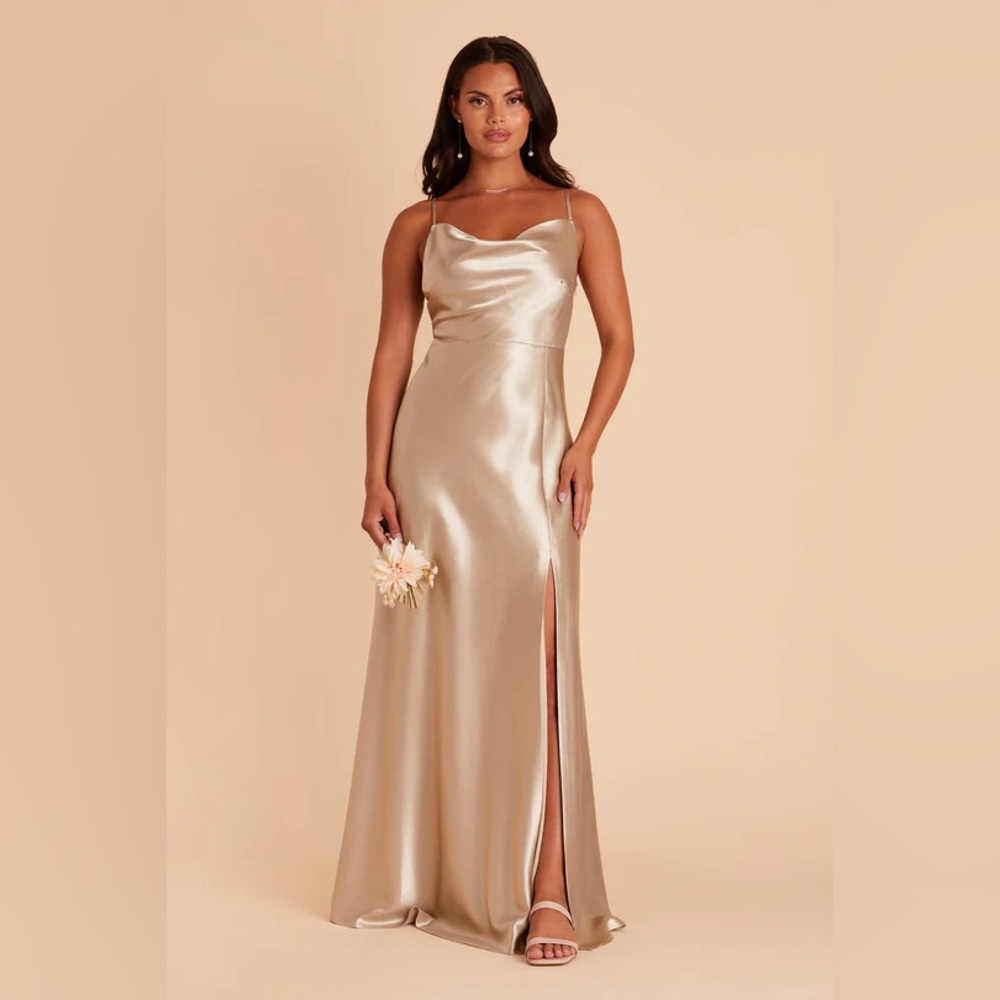 Birdy Grey Lisa Long Satin Dress in Neutral Champagne